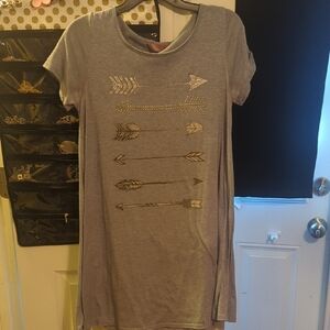 SJS Heather Gray Dress with Gold Accents